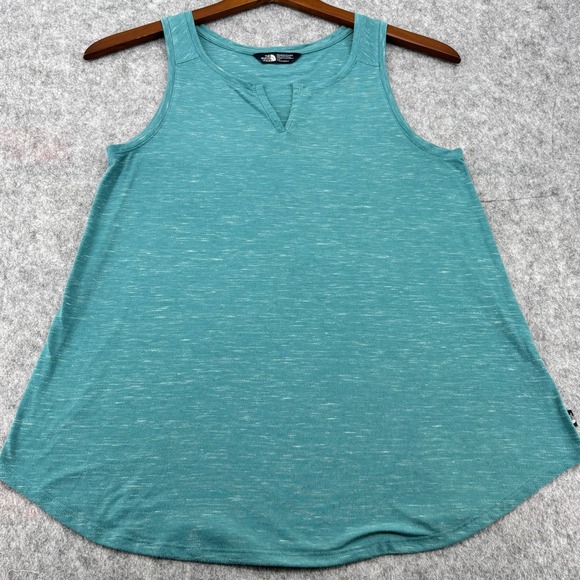 The North Face Tops - The North Face Womens Teal Space Dye Split V-Neck Tank Top Size L Curved Hem